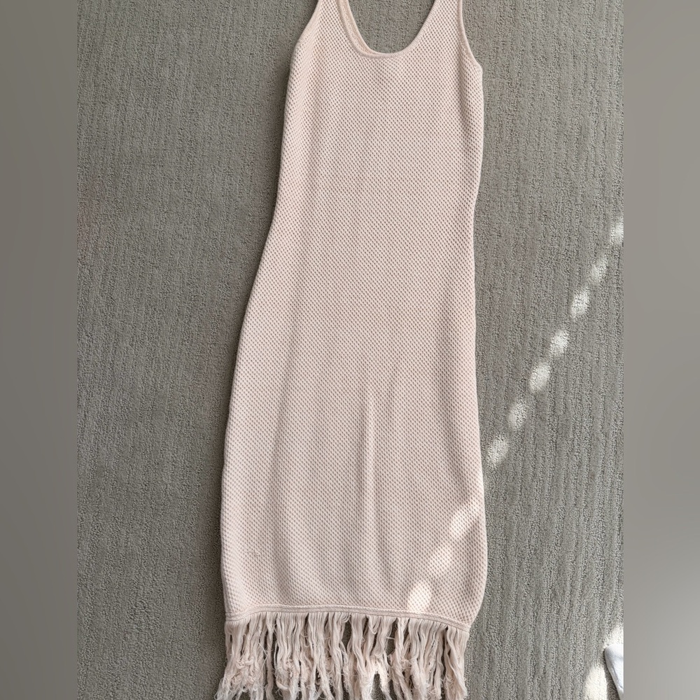 Elegant Cream Maxi Dress with Fringe